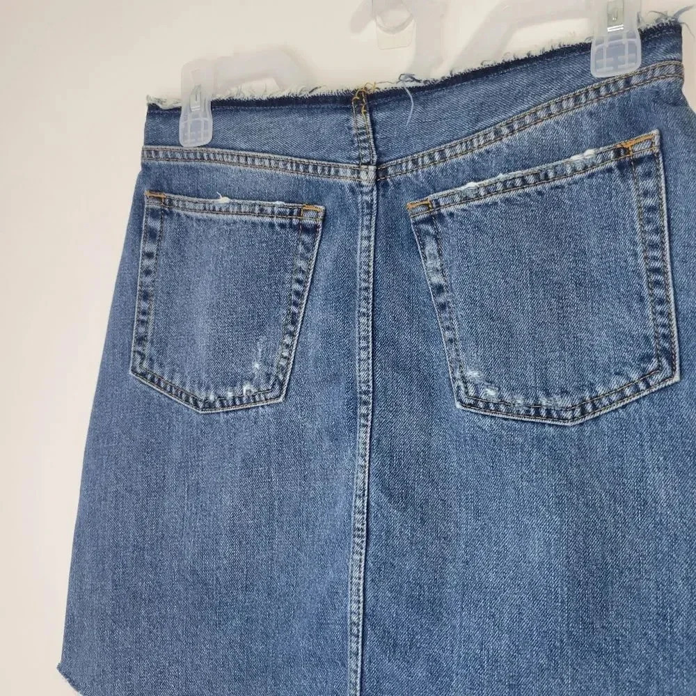 ZARA WOMAN Premium Denim Collection Cutoff Mini Skirt Distressed Button Fly - Picture 6 of 8